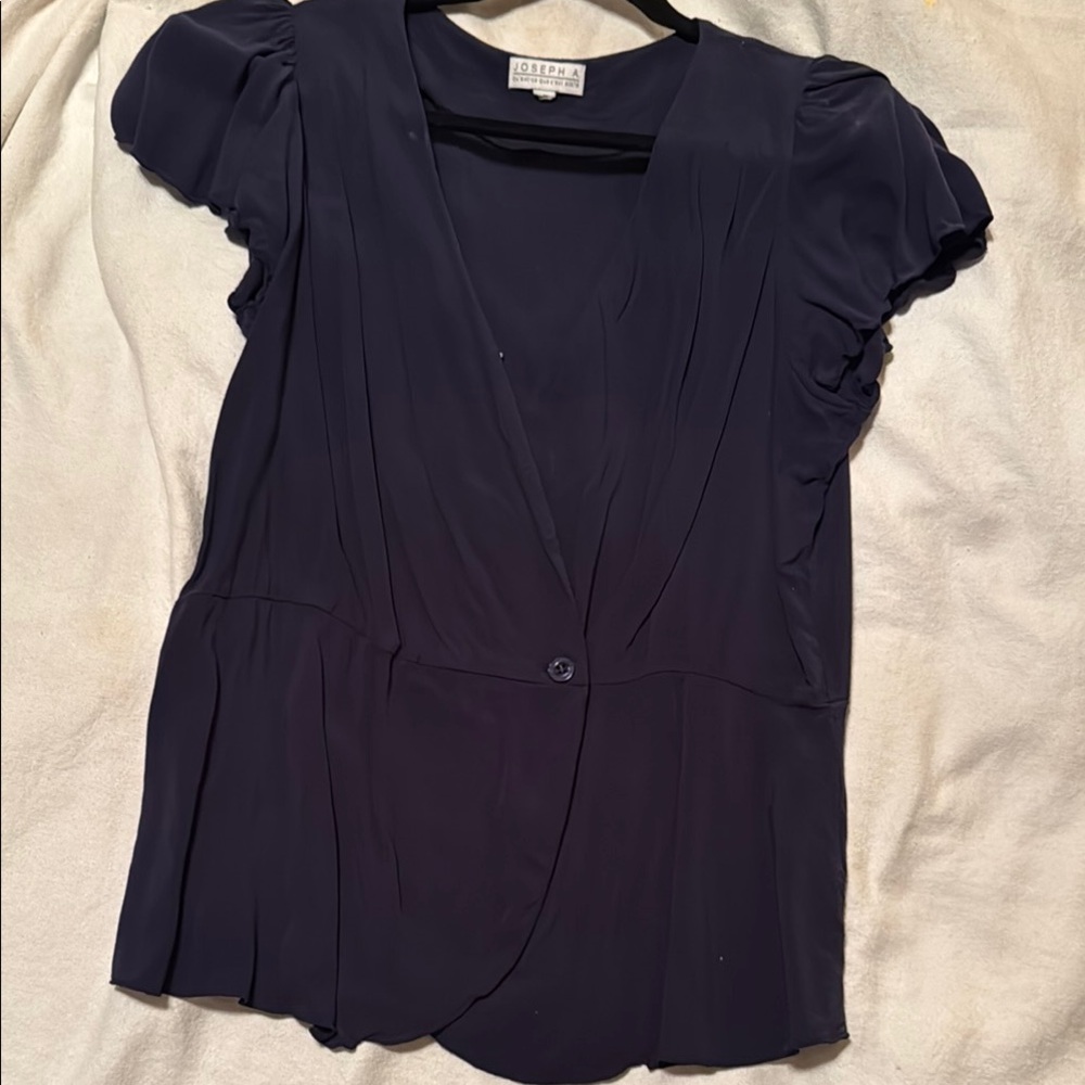 LOFT Blue Ruffled Cap Sleeve Blouse